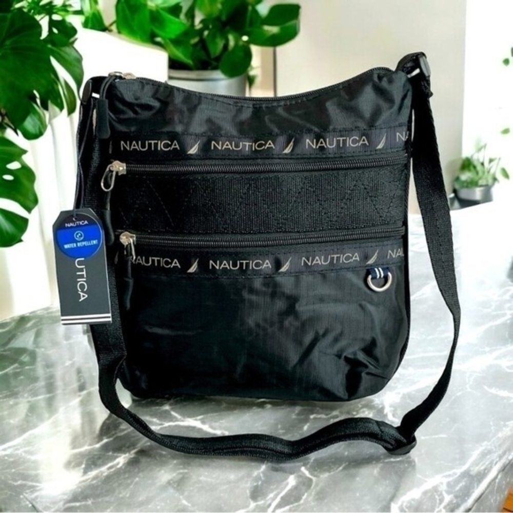 Nautica Black Nylon Captain's Quarters Hobo Crossbody Travel Bag NWT